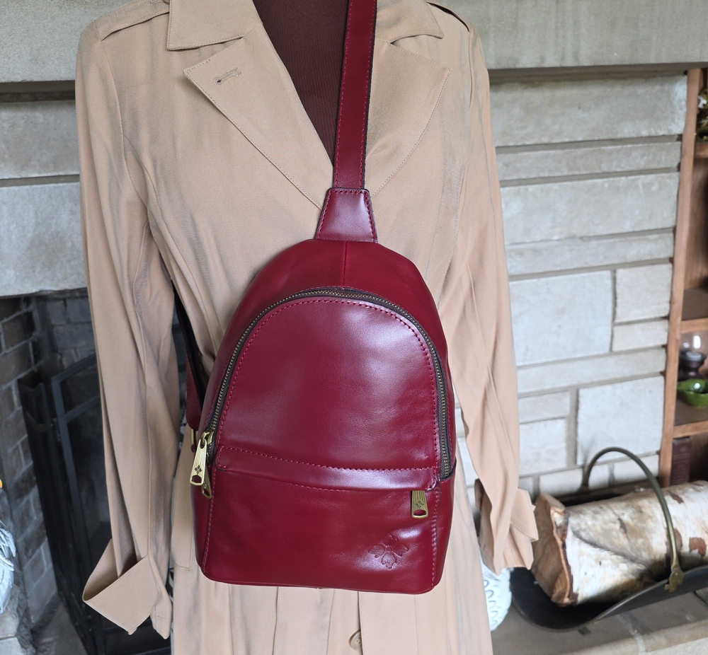Patricia Nash Burgundy Leather Crossbody Backpack